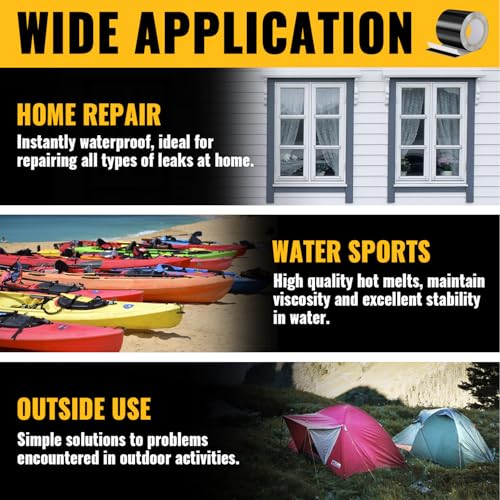 VIVIDA Waterproof Patch and Seal Tape, 4" × 10' Waterproof Tape for Outdoor Use, Underwater Leaks Repair for Pool, Plumbing, Black, 1 Roll - size: 4 Inch × 10 Feet