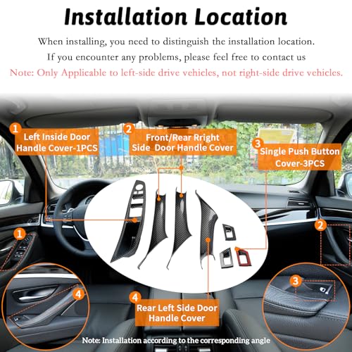 7PCS Carbon Fiber No-Remove Interior Door Pull Handle Sticky Cover for BMW 5 Series F10/F11 (2010-2016) 520, 523, 525, 528, 530, 535 Driver Passenger Side Window Switch Armrest Panel - color: Carbon Fibre