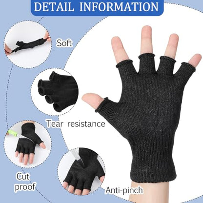 Geyoga 2 Pair Cut Resistant Half Finger Protection Gloves for Home Use (Black) - color: Black
