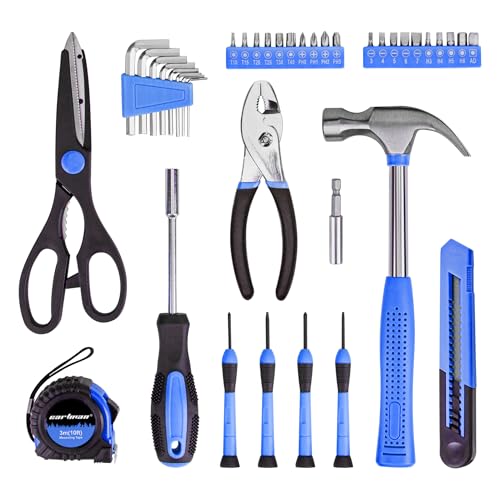 CARTMAN 39-Piece Home Tool Set Kit, Essential Household Hand Tools with Plastic Storage Case Blue - color: Blue