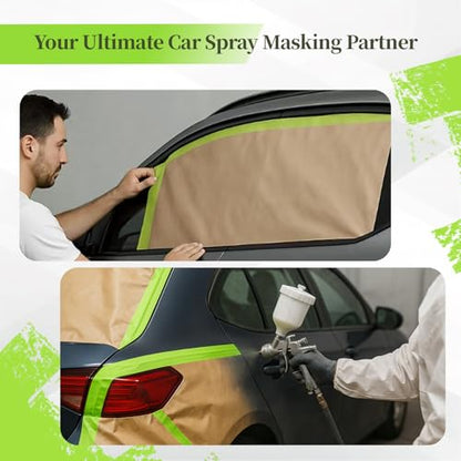 Pre-Taped Masking Paper for Painting 12 inch x 50 Feet, Tape and Drape Adhesive Painters Paper Roll for Walls, Trim, Baseboards, Cars, Auto Body and Furniture (1 Roll)