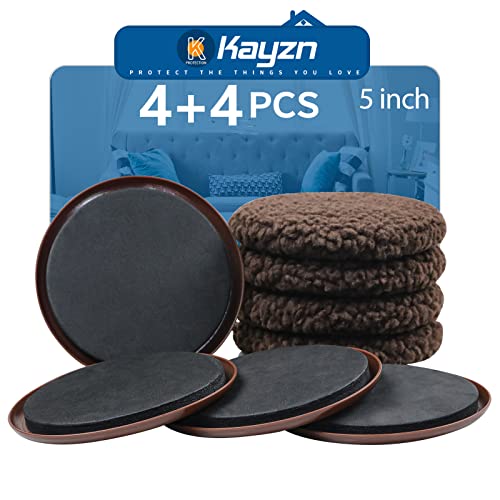 5" Furniture Sliders, 2-in-1 Furniture Movers Sliders with Hardwood Socks, 4+4 Pack - 4 Furniture Sliders for Carpet and 4 Hardwood Socks, Move Your Furniture Easily! - size: 4+4 Pack 5inch (Brown)