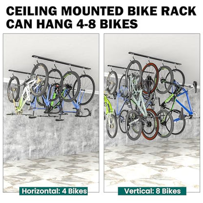 EVERHANGER Ceiling Bike Storage Racks for Garage, Indoor Bike Storage Hanger with Adjustable Bike Hooks for 4 to 8 Bikes - style: For 4 to 8 Bikes