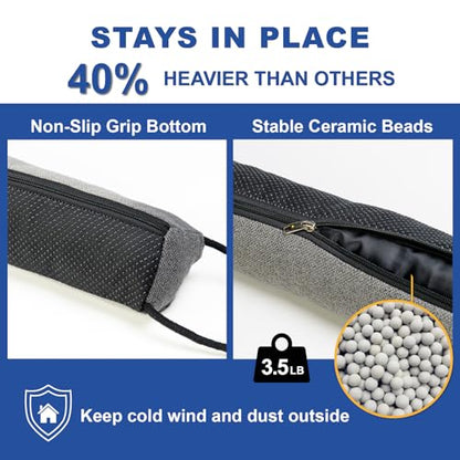 YOUFI 32 Inch Weighted Door Draft Stopper, 3.5lb Heavy Under Door Draft Blocker, Self-Resetting Gap Filler Seal Blocks Cold, Hot Air, Noise, with Non-Slip Bottom, Machine Washable Cover