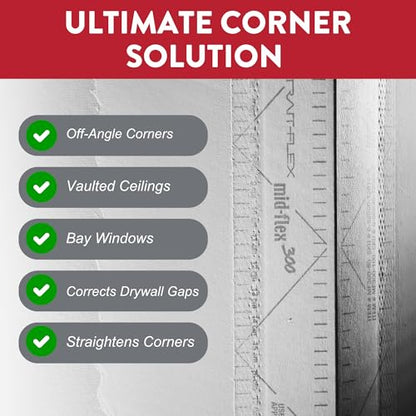 Drywall Tape – Mid-Flex Corner Tape for Drywall Repair – Flexible Roll for Inside, Outside and Off-Angle Corners – Clean Finish, No Cracks or Fuzz – 3" x 100' Roll