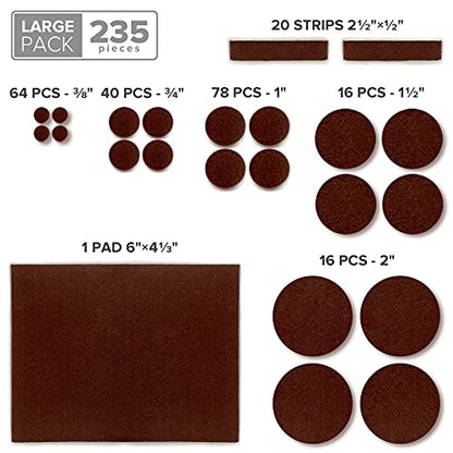 Felt Furniture Pads X-PROTECTOR 235 PCS Premium Furniture Pads - Felt Pads Furniture Feet Best Wood Floor Protectors - Protect Your Hardwood & Laminate Flooring! - size: 235 PCS Brown, Round & Square