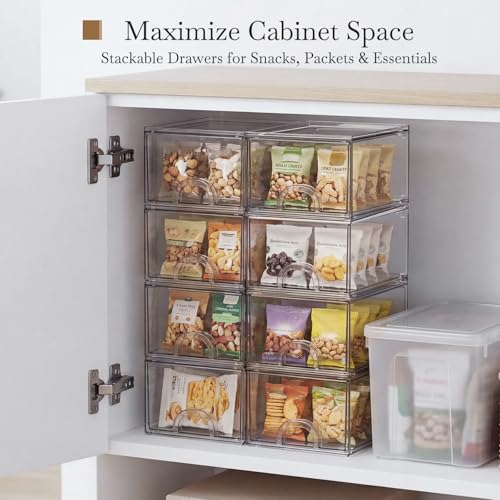 8 Pack Small Clear Stackable Acrylic Storage Boxes Storage Drawers, Storage Organizer, Clear Plastic Makeup Organizer, Ideal for Vanity, Cabinet, Desk Organization