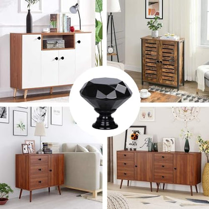 YourGift 6 Pack Drawer Knobs Diamond Shaped Crystal Glass 30mm Cabinet Knobs Pull Handles (30mm, 6 Pack, All Black) - color: All Black, size: 30 mm, 6 Pack