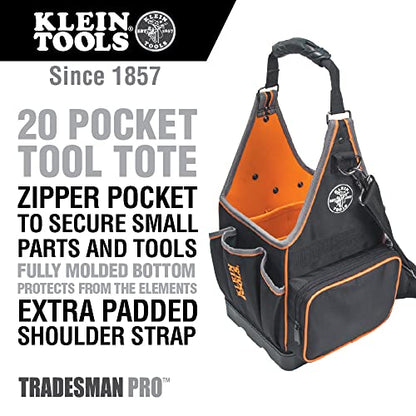 Klein Tools 554158-14 Tool Bag, Tradesman Pro Tote with 20 Pockets Made of 1680d Ballistic Weave and a Fully Molded Bottom, 8-Inch - size: 8-Inch Tote