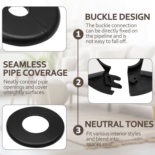 2 Pcs Wall Split Flange, Self-Adhesive Plumbing Cover Plates for Faucet, Kitchen, Toilet Decorative - Fits 51mm Pipes, Black