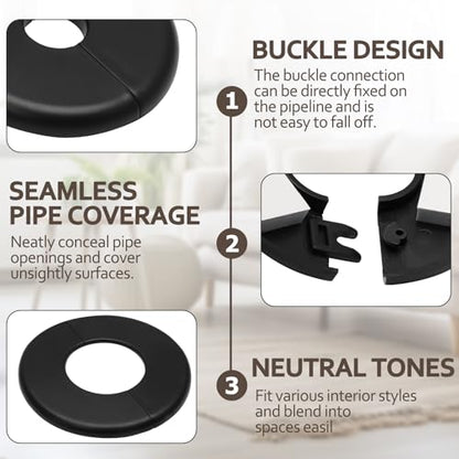 2 Pcs Wall Split Flange, Self-Adhesive Plumbing Cover Plates for Faucet, Kitchen, Toilet Decorative - Fits 51mm Pipes, Black