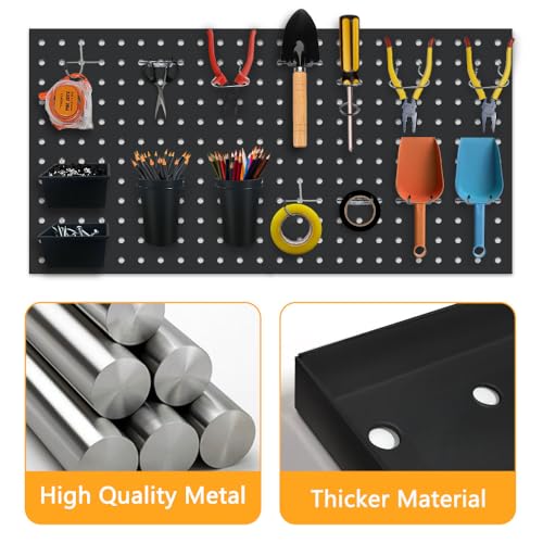 3pcs Heavy Duty Metal Pegboard Panels, Garage Wall Mounted Tool Organizer Peg Board for Garage, Workshop Storage and Workbench (Black) - style: Metal pegboard-3pack