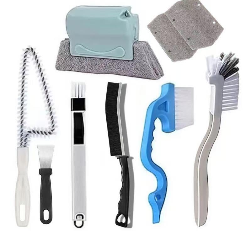 9Pieces Window and Sliding Door Track Detailing Cleaning Brushes Set, Window Blind Duster, 2-in-1 Windowsill Sweeper, Hand-held Groove Gap Cleaning Tools, Tile Lines Brush, Straw Cleaner Brush