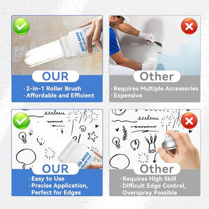 White Paint, White Paint for Wall Touch Up, Interior White Paint with Roller Brush for Flat, Ceiling, Drywall, Quick-Drying Water-Based Wall Paint, Covers Stains, Scratches, Yellowing, Low Odor