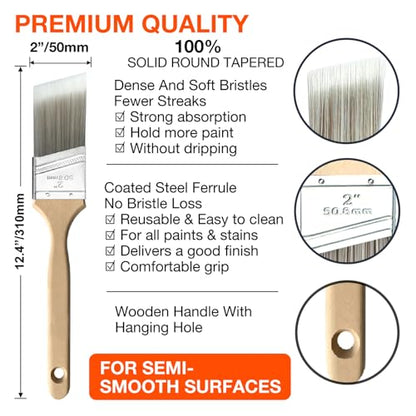 Great Andrew 12 Pack 2-inch Paint Brushes, Angle Paint Brushes with Wood Handle for Painting Walls, Trim & Detail Work, Oil Paints & Stains, Latex - size: 12 pcs - 2-inch