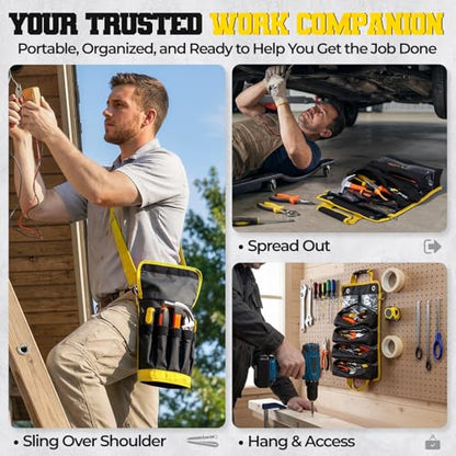 Roll Up Tool Bag, Heavy Duty See-Through Tool Roll Organizer with 2 Detachable Pouches, Portable Mechanic & Motorcycle Tool Bag, Birthday & Father’s Day Gift, Yellow - color: Yellow