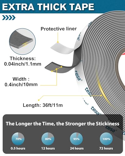 EMITEVER Double Sided Tape Heavy Duty | Strong Foam Mounting Tape for Walls, 0.4in x36ft Waterproof Two Sided Adhesive Tape with High Temp Tape, No Residue Removal for Automotive/Industrial