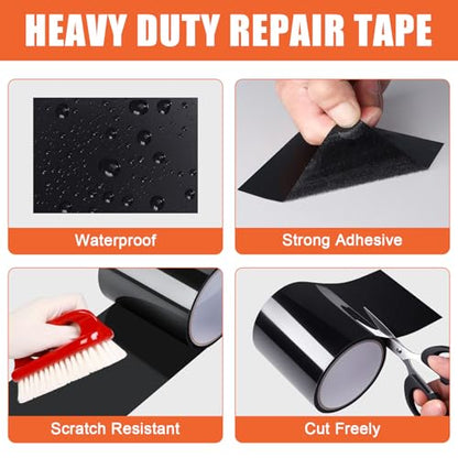 Duct Tape Flexible Rubberized Waterproof Tape, Strong Adhesive Duct Tape Black Tape Heavy Duty and Weather Resistant for Indoor Outdoor Repairs, 4inch x 10ft, 1 Pack