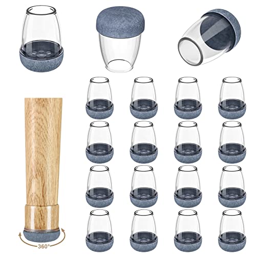 16 Pack Chair Leg Floor Protectors for Hardwood Floors, Round Rubber Furniture Sliders, 360°Felt Pad Bottom Wrapped Thickening Silicone Furniture Legs Caps Covers(Round,Clear-Gray-S Plus) - size: Trans-Grey-S plus