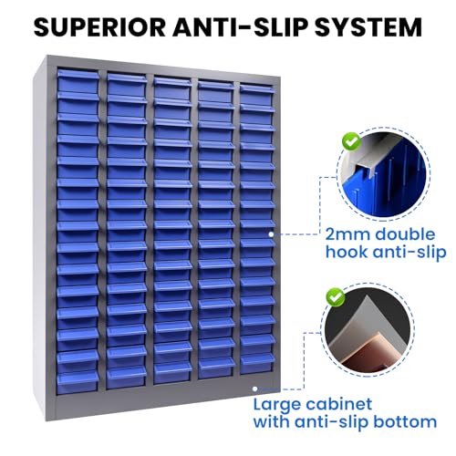 75 Drawer Heavy Duty Parts Cabinet,2mm Steel Frame & ABS Drawers with Labels/Divider,550Lbs Nut Bolt Screw Organizer for Workshop,Garage,Hardware Storage - size: Parts Cabinet：26" X 9" X35 inch