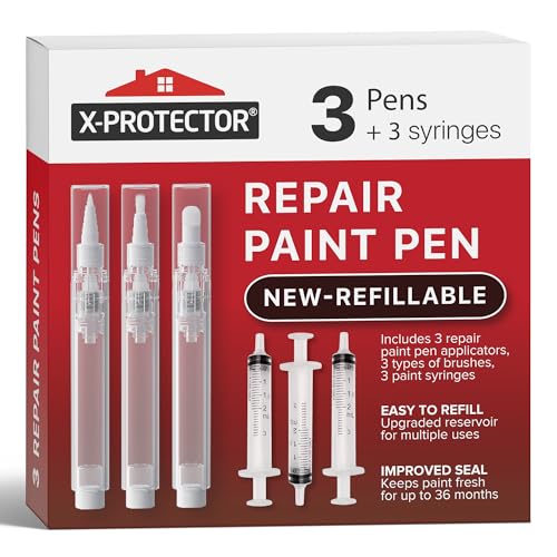 X-Protector Touch Up Paint Pen Kit - 3 Refillable Pens with 3 Types of Brushes - Premium Pen for Touch Ups - Touch Up Paint Pens for Walls, Furniture, and Other Touch Up Works! - style: Pack of 3, Refillable