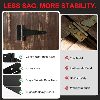 5 Inch Heavy Duty Door Hinges, 6 Pack Black Hinges T Strap Hinges, True 2.0mm Thick Reinforced Steel, Complete Screws Included, Shed Door Hinges & Gate Hinges for Wood and Metal Doors, Outdoor Use - size: 5IN-6PCS
