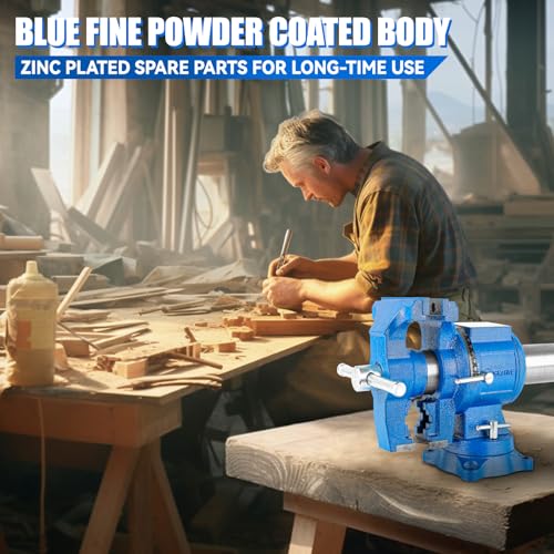 5-Inch Heavy Duty Bench Vise Ductile Iron Bench Vise 360° Multi-Purpose Bench Vice with Anvil, Clamp force 4000KG, Blue - size: 5-inch