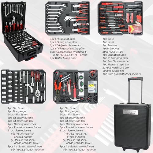 Campfun 899 Piece Tool Set Household Hand Tool Set Basic Tool Set, Complete Tool Box Set House Tool Kit Set, Home Tool Set Rolling Tool Box with Tools, Repair Tool Kit Toolbox Storage Organizer - color: Black-01