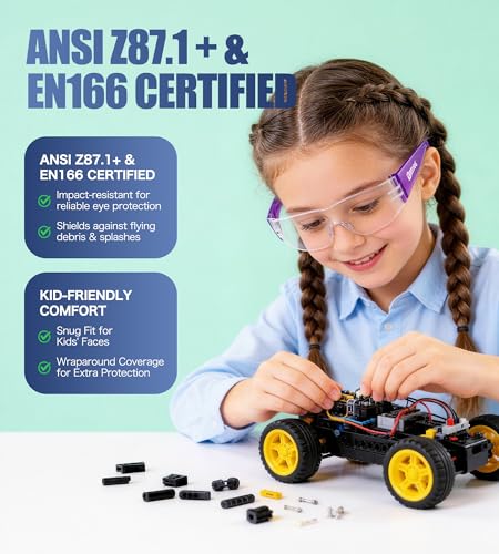 AnTools 6-Pack Kids Safety Glasses, ANSI Z87.1 & EN166 Certified Youth Protective Eyewear, Anti-Fog UV Protection, Scratch-Resistant, Lightweight for School, DIY & Outdoor Activities, Multicolor