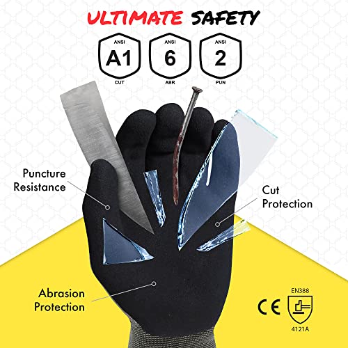 Garden & Work Gloves for Men and Women – Cut Resistant Gardening Gloves with Grip, Lightweight Breathable Safety Gloves for DIY, Construction, Warehouse & General Handling – Large, Case of 72 - color: Grey/Black - Pack of 72