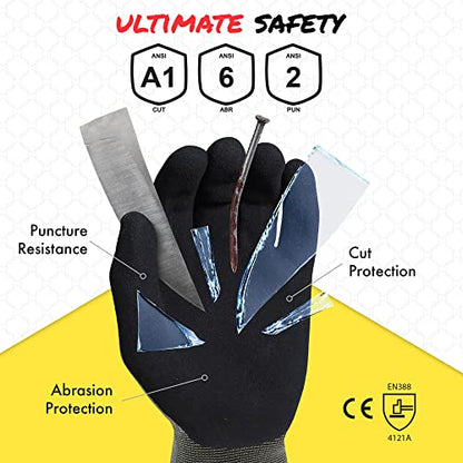 Garden & Work Gloves for Men and Women – Cut Resistant Gardening Gloves with Grip, Lightweight Breathable Safety Gloves for DIY, Construction, Warehouse & General Handling – Large, Case of 72 - color: Grey/Black - Pack of 72