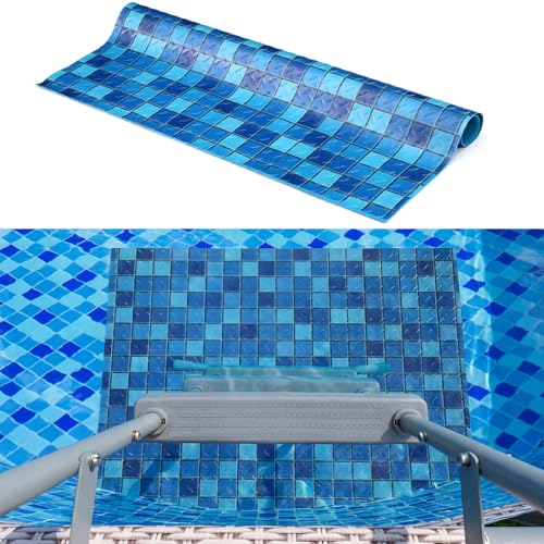 Drydiet Pool Step Mat Above Ground Ladder Mat, Swimming Protective Nonslip Step Pad with Texture, Pool Essentials Accessories for Floor Liners and Stairs, Blue and Green Square Pattern (36 x 36 Inch) - size: 36 x 36 Inch