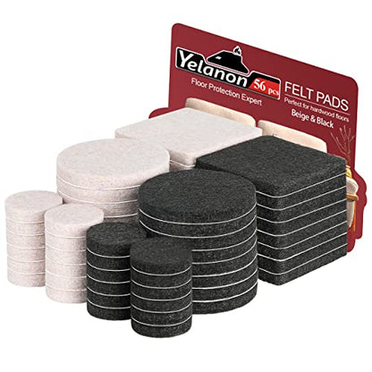 Yelanon Felt Furniture Pads -56 Pcs(1+2)” Premium Felt Pads for Chair Legs Furniture, Floor Protectors for Hardwood Floors,Beige & Black - size: 56 pcs 1" & 2" Mixed Black & Beige