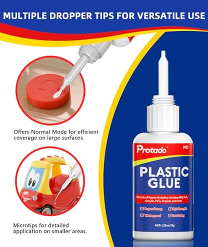 Plastic Glue, 35g Heavy Duty Super Strong Clear Glue, Waterproof Heat Resistant Adhesive for Plastic Bonding, Repair, ABS, PVC, PLA, 3D Printing, Acrylic, Nylon, Vinyl, Toys, Models, DIY Kits - style: Plastic Glue