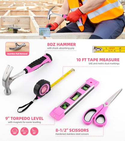 DOWELL 123-Piece Pink Home Repair Tool Kit for Women & Girls - All-in-One DIY Toolkit with Ergonomic Handles, Durable Toolbox, Non-Slip Grips | Perfect Gift for Wives, Moms, Crafters - size: 123PCS
