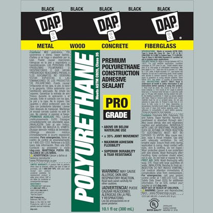 DAP Polyurethane Premium Construction Adhesive Sealant, Black, 10.1 Oz (7079818816) - color: Black