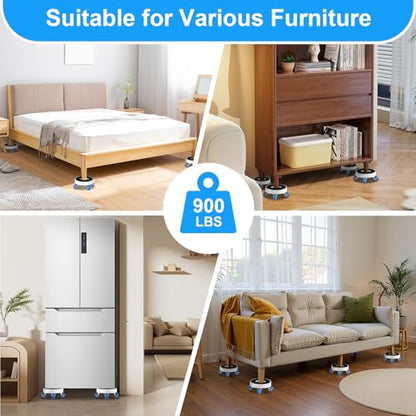 New Upgrade Furniture Movers with Wheels: Furniture Sliders with 360° Rotatable Wheels - Furniture Dolly for Moving Heavy Duty Sofa Bed - Load Capacity Up to 750lb - size: 1.25in wheels Round + 1 pry bar