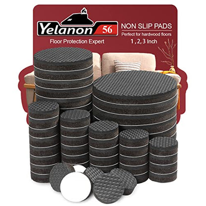 Yelanon Non Slip Furniture Pads -56 pcs（1+2+3）” Furniture Grippers, Non Skid Furniture Legs,Self Adhesive Rubber Furniture Feet, Anti Slide Furniture Hardwood Floor Protector for Keep Couch Stoppers - size: 56pcs 1"+2"+3" Round