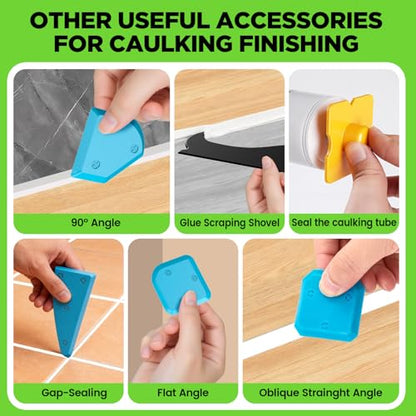 White Silicone Caulk Set-12oz Waterproof Silicone sealant,5 in 1 Caulk Tool with Caulk Remover Tool & Caulk Finishing Tool,Silicone Caulking Tool Kit of Bathroom Caulk, Shower Caulk, Bathtub Caulk