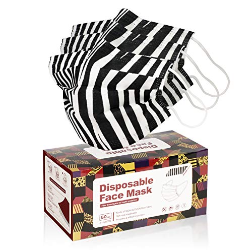 PM PERFORMOTOR 50 Pcs Zebra Disposable Face Cover 3-Ply Filter Non Medical Breathable Earloop Face Masks - color: Zebra