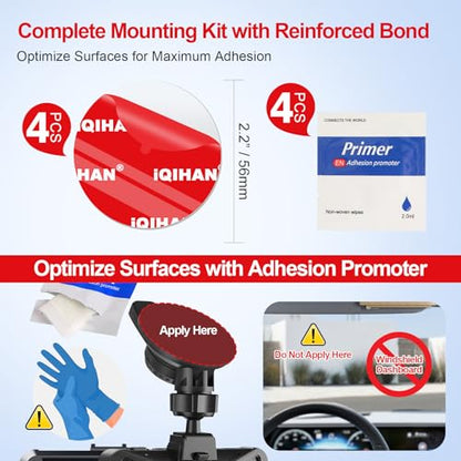 Adhesive Sticky Pads for Dash Cam Mount, 4Pcs Double-Sided Dashcam Mounting Tape, Heat-Resistant Heavy Duty Transparent Sticker Tape Replacement for Car Camera GPS Windshield Windscreen Dashboard - size: 2.2" / 56mm