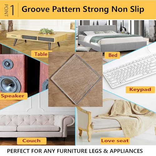 Non Slip Furniture Pads, 12 PCS Clear No Skid Furniture Grippers, Self Adhesive Anti Slip Furniture Pads, Anti Slide Hardwood Floors Protectors for Keep Couch Stoppers (1.57 inch Square) - size: 1.57 inch Square