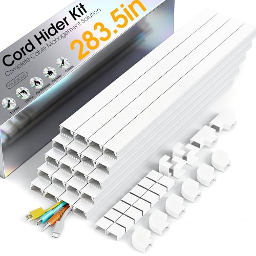 283.5in Cord Hider Wall, Cord Covers for 2-4 Wires on Wall, Premium Cable Hider Wire Covers for Cords on Wall, Easy Set-up Wire Hiders for TV on Walls, TV Cable Cover Raceway, W0.95 H0.55in, White - color: White, size: 283.5in L x 0.95in W x 0.55in H