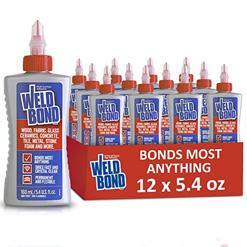 Weldbond Multi-Surface Strong Glue – Fast Drying Glue for Wood, Tile, Ceramic, Pottery, Glass, Metal & More – Heavy Duty Adhesive for Mosaic, Crafts, Wood Working & Repairs – 5.4oz (160ml), 12 Pack - size: 12 pack