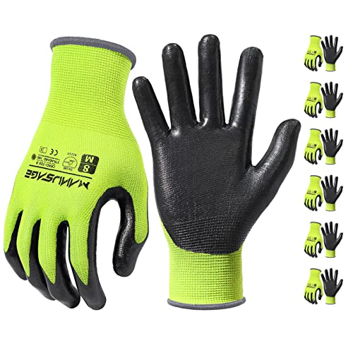 MANUSAGE Safety Work Gloves - Protective Glove for Men & Women - Ultrathin Hand Protection - For Construction, Gardening, Landscaping - Yellow - Size XL - 6 Pairs - color: Yellow, size: X-Large, style: 6 Pairs