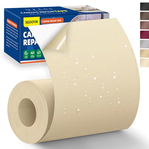 Self-Adhesive Canvas Repair Tape, 4" x 79" Waterproof Canvas Repair Patch, Fabric Patch Repairs Kit for Furniture, Tents, Sunbrellas, Boat Covers Awnings, Couches, Clothes, Bags Beige-Yellow - color: Beige-Yellow, size: 4" x 79"