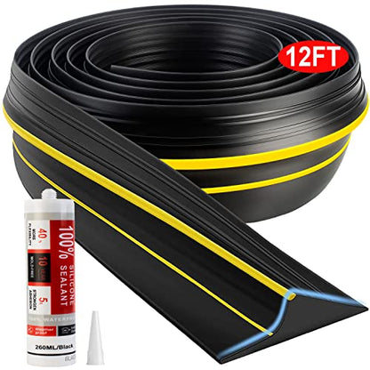 Jin&Bao Universal Garage Door Threshold Seal Strip 12FT Kit, Bottom Waterproof Rubber Weather Stripping Replacement（Yellow, 1 Adhesive） - color: Yellow, size: 12 Feet