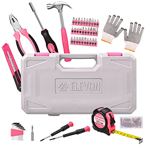 Elevon 131-Piece Pink Tool Set, Self-Use Tool Set with Storage Toolbox, DIY Basic Repair Tool, Suitable for Kitchen, Bathroom, Apartment, Dormitory and Pet House - style: 131 PCS