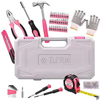Elevon 131-Piece Pink Tool Set, Self-Use Tool Set with Storage Toolbox, DIY Basic Repair Tool, Suitable for Kitchen, Bathroom, Apartment, Dormitory and Pet House - style: 131 PCS