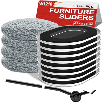 Furniture Sliders for Hardwood Floors: Multi-Surface 3-in-1 Furniture Movers Sliders - Moving Pads with 8PCS Carpet Sliders+4PCS Hard Floor Socks+1 Lifter - Protect Floor and Easily Move Furniture - size: 5.8*4.3in Oval 8+4+1Pack